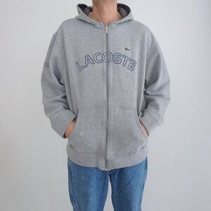 Lacoste Sport Cotton Zip Up Front Hit Sporty Embroidered Hooded Sweatshirt Large